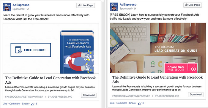Facebook ad - adespresso example