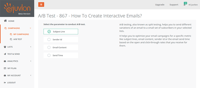 Select the parameter to conduct A/B Test on