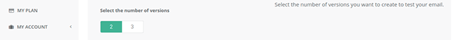 Select the number of versions for A/B Test